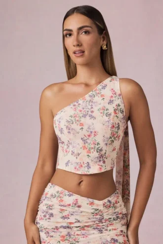 Top z jednym ramiączkiem i detalem w postaci szalika Rae w kwiatowy wzór Primrose Top z jednym ramiączkiem i detalem w postaci szalika Rae w kwiatowy wzór Primrose