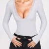Verity Ribbed Modal Long-Sleeve Plunge Body w kolorze szarym Verity Ribbed Modal Long-Sleeve Plunge Body w kolorze szarym