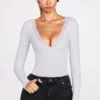 Verity Ribbed Modal Long-Sleeve Plunge Body w kolorze szarym Verity Ribbed Modal Long-Sleeve Plunge Body w kolorze szarym