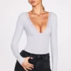 Verity Ribbed Modal Long-Sleeve Plunge Body w kolorze szarym Verity Ribbed Modal Long-Sleeve Plunge Body w kolorze szarym