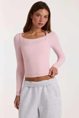 Warstwowa bluzka z modalu w kolorze Blush Marl Warstwowa bluzka z modalu w kolorze Blush Marl