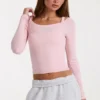 Warstwowa bluzka z modalu w kolorze Blush Marl Warstwowa bluzka z modalu w kolorze Blush Marl