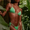 Wielofunkcyjny trójkątny top bikini z tkaniny seersucker w kolorze morskiej piany