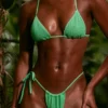 Wielofunkcyjny trójkątny top bikini z tkaniny seersucker w kolorze morskiej piany