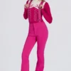 Wodoodporne spodnie ogrodniczki z wysokim stanem i szelkami w kolorze magenta Wodoodporne spodnie ogrodniczki z wysokim stanem i szelkami w kolorze magenta