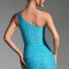 Zahira – zdobiona mini sukienka z jednym ramiączkiem w kolorze aqua blue Zahira – zdobiona mini sukienka z jednym ramiączkiem w kolorze aqua blue