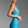 Zahira – zdobiona mini sukienka z jednym ramiączkiem w kolorze aqua blue Zahira – zdobiona mini sukienka z jednym ramiączkiem w kolorze aqua blue