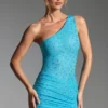 Zahira – zdobiona mini sukienka z jednym ramiączkiem w kolorze aqua blue Zahira – zdobiona mini sukienka z jednym ramiączkiem w kolorze aqua blue