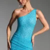 Zahira – zdobiona mini sukienka z jednym ramiączkiem w kolorze aqua blue Zahira – zdobiona mini sukienka z jednym ramiączkiem w kolorze aqua blue