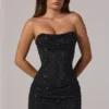 Zara Ozdobna mini sukienka z bandeau i marszczonym pasem w kolorze czarnym Zara Ozdobna mini sukienka z bandeau i marszczonym pasem w kolorze czarnym