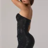 Zara Ozdobna mini sukienka z bandeau i marszczonym pasem w kolorze czarnym Zara Ozdobna mini sukienka z bandeau i marszczonym pasem w kolorze czarnym