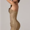 Złota mini sukienka z marszczonym pasem i zdobionym stanikiem typu bandeau marki Zara Złota mini sukienka z marszczonym pasem i zdobionym stanikiem typu bandeau marki Zara