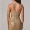 Złota mini sukienka z marszczonym pasem i zdobionym stanikiem typu bandeau marki Zara Złota mini sukienka z marszczonym pasem i zdobionym stanikiem typu bandeau marki Zara